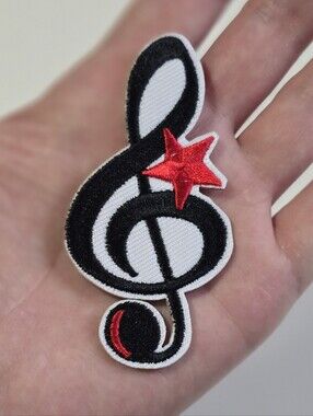 🎼 Black & Red Star Treble Clef Embroidered Patch